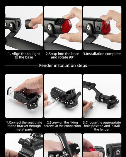 ROCKBROS Bicycle Mudguard With Taillight Quick Release Road Bike Mudguard PP Aluminum Alloy  Support Fender Adjustable Parts
