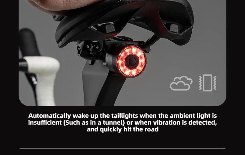 ROCKBROS Smart Bicycle Taillight Type-C Charging Auto Brake Sensing LED Rear Light Aluminum Alloy Bike Lamp Accessories Q1MAX