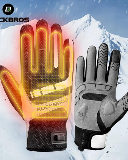 ROCKBROS Warm Bicycle Women Men's Gloves Winter SBR Touch Screen USB Heated Gloves Windproof Plam Breathable Motor E-bike Gloves
