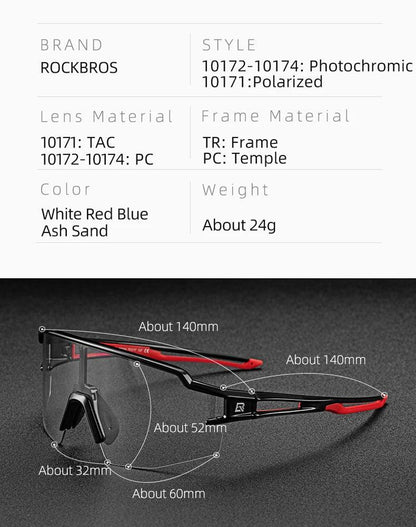 ROCKBROS Cycling Glasses Photochromic Eye Protecting Glasses Glasses Eyewear Goggles Windproof Bicycle Outdoor Sports Sunglasses