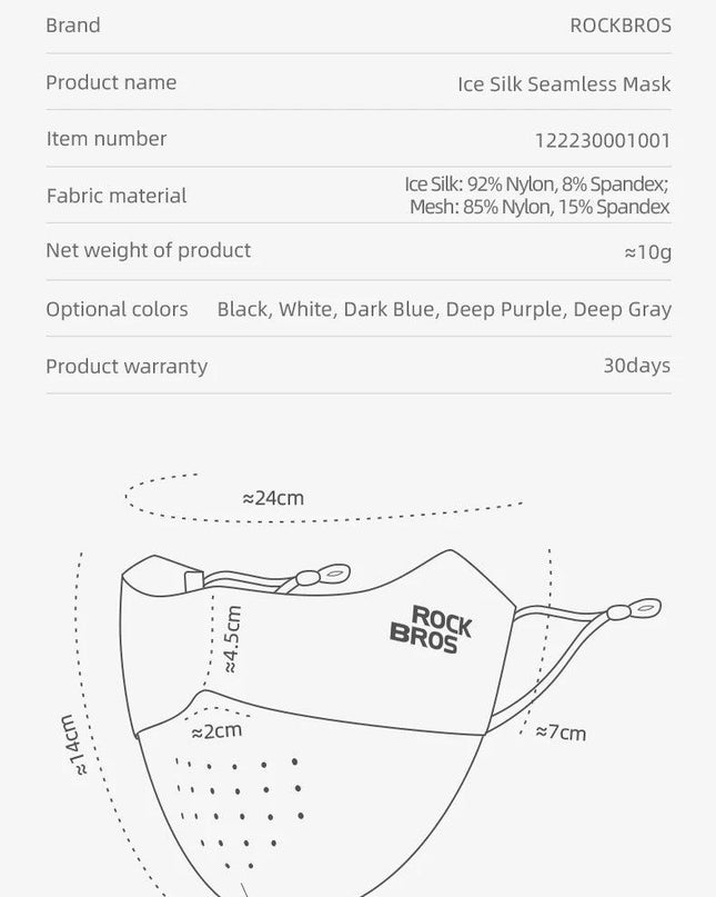 ROCKBROS Cycling Ice Silk Face Mask Anti-UV Sun Protection Breathable Dustproof Men Women Bandana Running Fishing Sports Mask