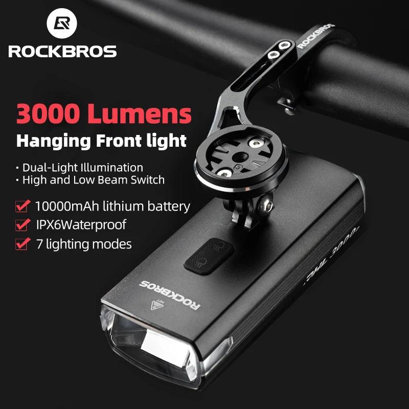 ROCKBROS 3000LM Bicycle Front Light 10000mAh Bicycle Light High Brightness Type-C Bike Lamp Road MTB Cycling Safety Front Lights