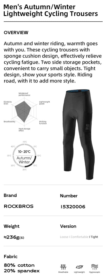 ROCKBROS Cycling Pants Thermal Fleece Winter 3D Padded Riding Leggings Tights Reflective Breathable Mountain Bike Sport Trousers