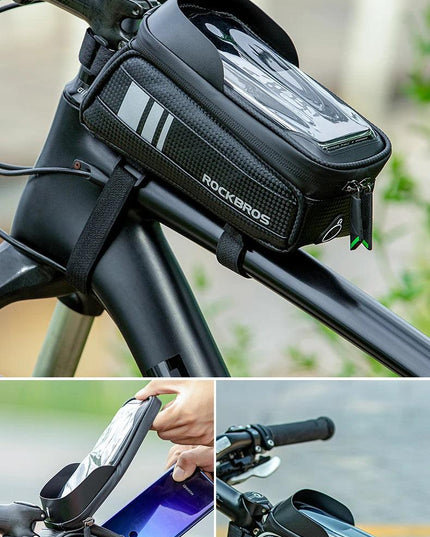 ROCKBROS Bicycle Bag Waterproof Touch Screen Cycling Bag Top Front Tube Frame MTB Road Bike Bag 6.5 Phone Case Bike Accessories