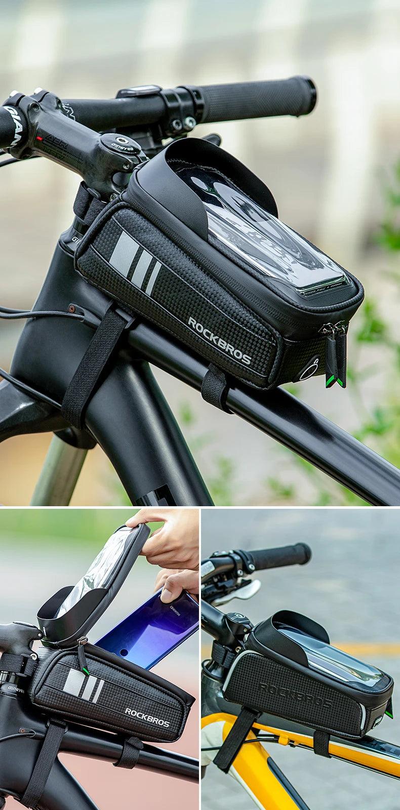 ROCKBROS Bicycle Bag Waterproof Touch Screen Cycling Bag Top Front Tube Frame MTB Road Bike Bag 6.5 Phone Case Bike Accessories