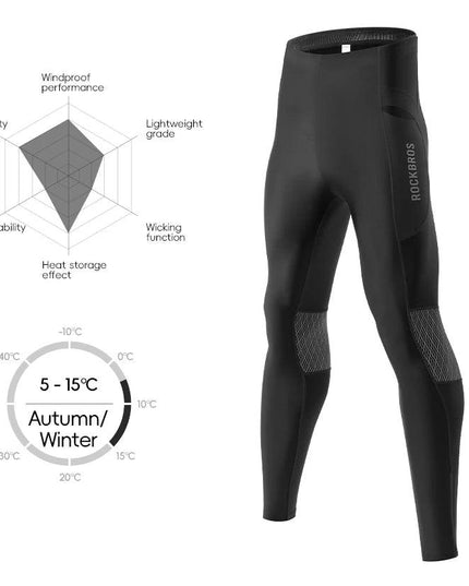 ROCKBROS Warm Cycling Pants Outdoor Windproof Tights Leggings Fleece Winter Breathable Bike Long Pants with Pockets EUR Size