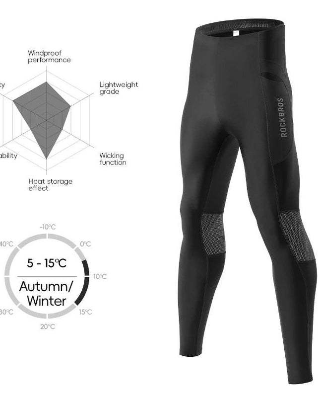 ROCKBROS Warm Cycling Pants Outdoor Windproof Tights Leggings Fleece Winter Breathable Bike Long Pants with Pockets EUR Size