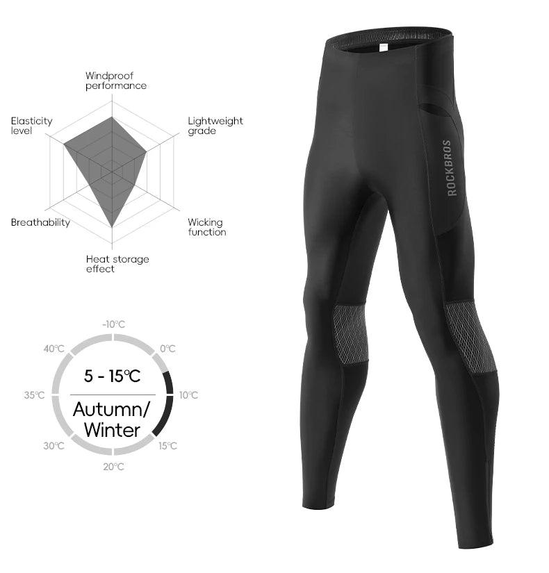 ROCKBROS Warm Cycling Pants Outdoor Windproof Tights Leggings Fleece Winter Breathable Bike Long Pants with Pockets EUR Size