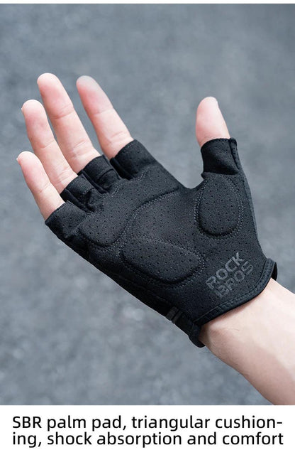 ROCKBROS Half Finger Gloves SBR Palm Pads Breathable Anti-shock Cycling Gloves High Elasticity Fitness Bicycle Fingerless Gloves