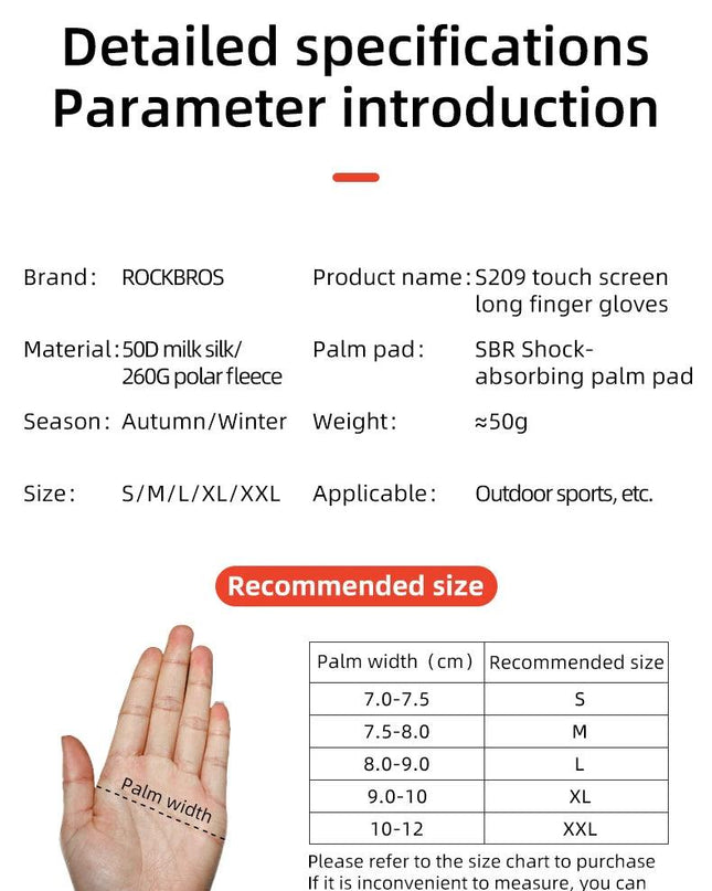 ROCKBROS Bike Glove Winter Warm Windproof Gloves Fleece Long Finger Touch screen Gloves Outdoor Sports Running Riding Mittens