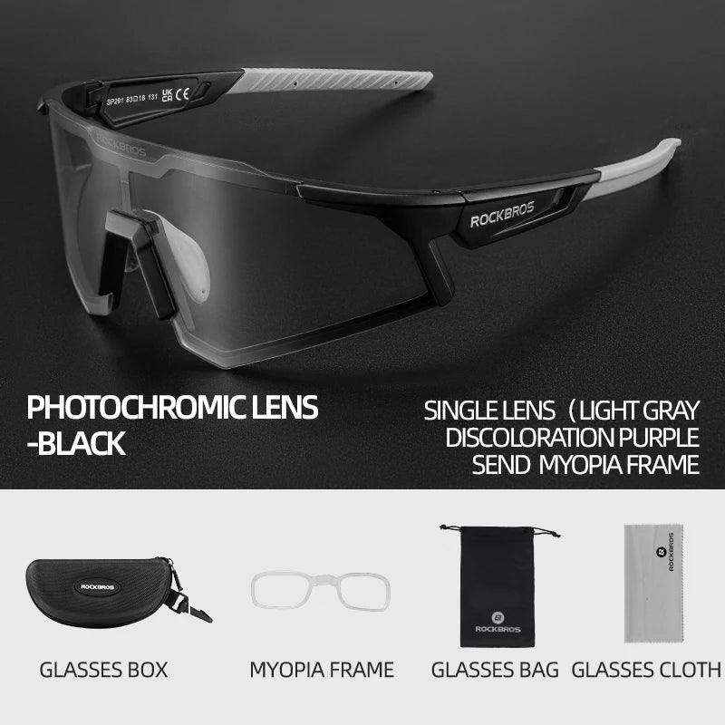 ROCKBROS Photochromic Cycling Glasses Polarized Adjustable Nose Support Myopia Frame Sports Sunglasses Men Women Eyewear Goggle