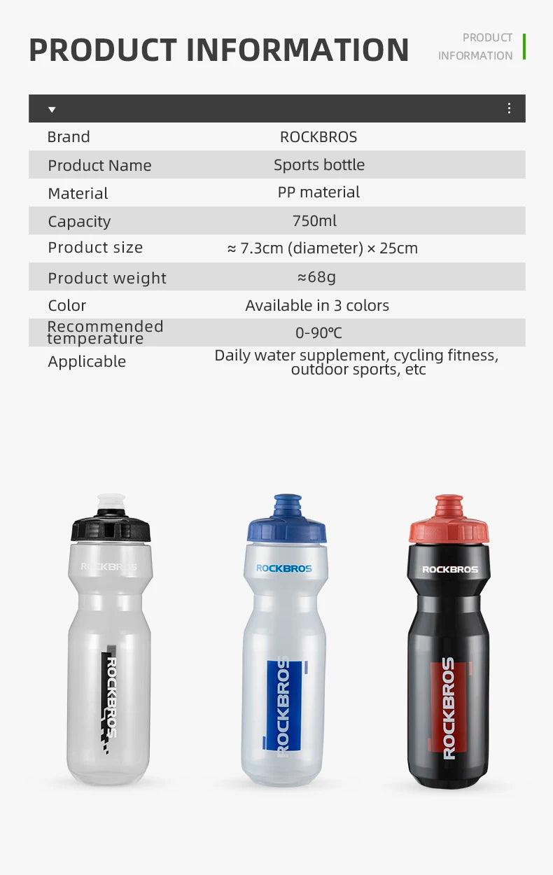 ROCKBROS Water Bottle 750ml Cycling Water Drink Bottle Outdoor Sports Travel Leisure Portable Kettle Water Bottle Drinkware