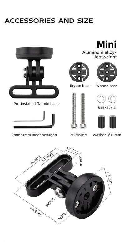 ROCKBROS Bike Bracket Front Light Lamp Holder Aluminum Alloy Extension Holder for Bicycle Computer Wahoo Bryton Garmin Bracket