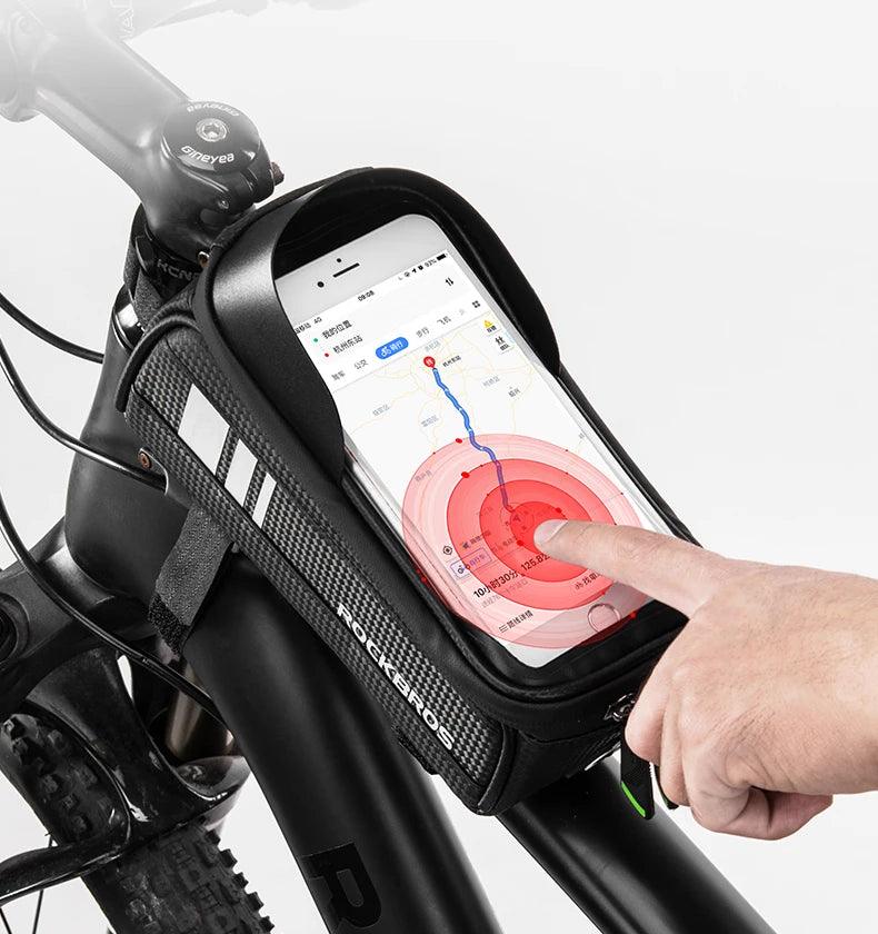 ROCKBROS Bicycle Bag Waterproof Touch Screen Cycling Bag Top Front Tube Frame MTB Road Bike Bag 6.5 Phone Case Bike Accessories