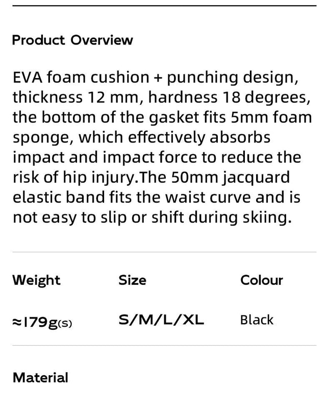 Qunature Ski Hip Protector Pants Adjustable Adult Sports Gear Shorts Snowboard Protection 3D Hip Pads for Motorcycle Skating