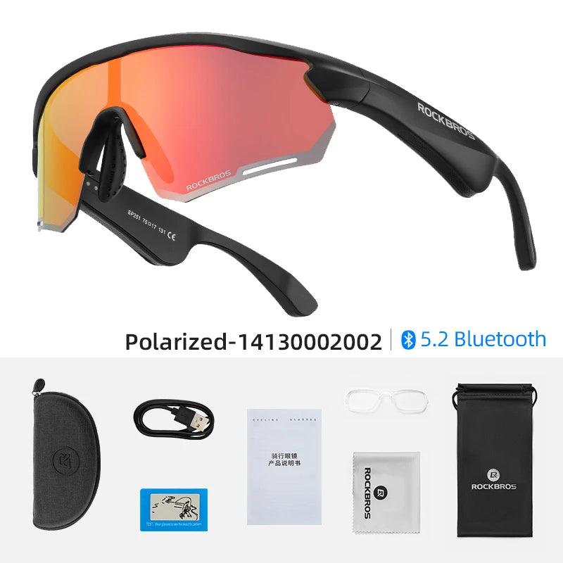 ROCKBROS Polarized Glasses Wireless Bluetooth 5.2 Sunglasses Headset Telephone Driving MP3 Riding Cycling Eyewear UV400 Goggles