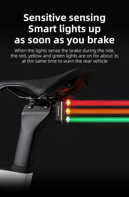 ROCKBROS Bike Tail Light Auto Start/Stop Brake Sensing Bicycle Tail light Type-C Rechargeable Wireless Warning Tail light