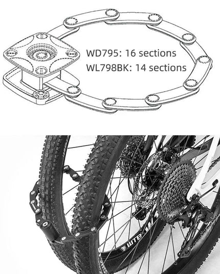 ROCKBROS Bike Lock With Keys Bicycle Lock High-Security Anti-Theft Portable Cycling Chain Lock With Mount Bracket Accessories