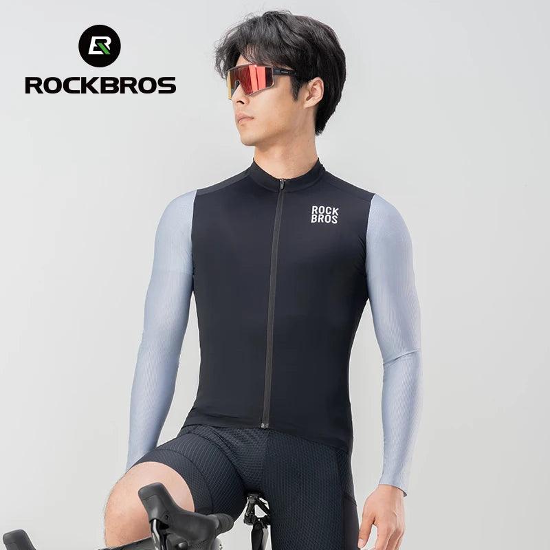 ROCKBROS Cycling Jersey Breathable Long Sleeved Quick Drying With Rear Pocket Bicycle Clothing Non-slip Sweatshirt Cycling Suit