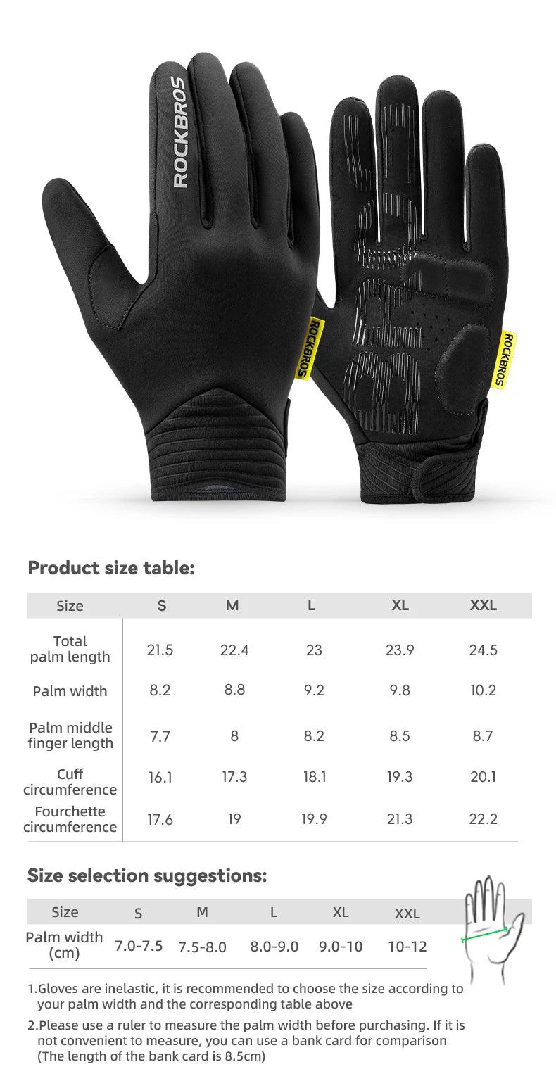 ROCKBROS Cycling Gloves MTB Road Bike Non-slip Gloves Touch Screen Winter Thermal Fleece Warmer Windproof Gloves Full Finger