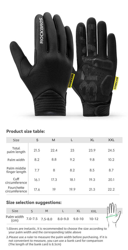 ROCKBROS Cycling Gloves MTB Road Bike Non-slip Gloves Touch Screen Winter Thermal Fleece Warmer Windproof Gloves Full Finger