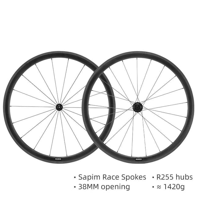 ROCKBROS Carbon Bicycle Wheelset 38mm 55mm Wheel Tubeless Clincher Tires Cycling Wheel Set Road Bike Steel Ball/Ceramic Peilin