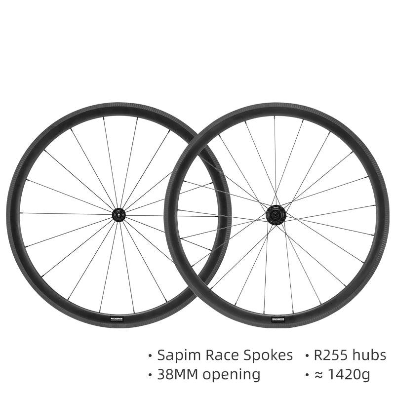 ROCKBROS Carbon Bicycle Wheelset 38mm 55mm Wheel Tubeless Clincher Tires Cycling Wheel Set Road Bike Steel Ball/Ceramic Peilin