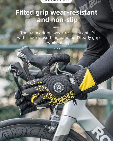 ROCKBROS Bicycle Gloves Winter Warm Motorcycle Full Finger Cycling Gloves Screen Touch Ski Sports Gloves Hiking Thermal Mitten