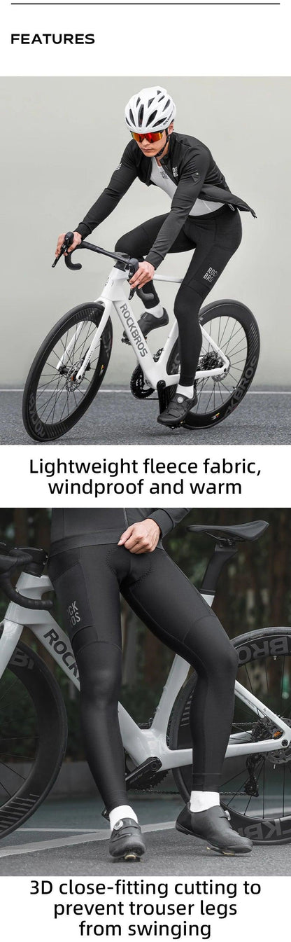 ROCKBROS Cycling Pants Thermal Fleece Winter 3D Padded Riding Leggings Tights Reflective Breathable Mountain Bike Sport Trousers