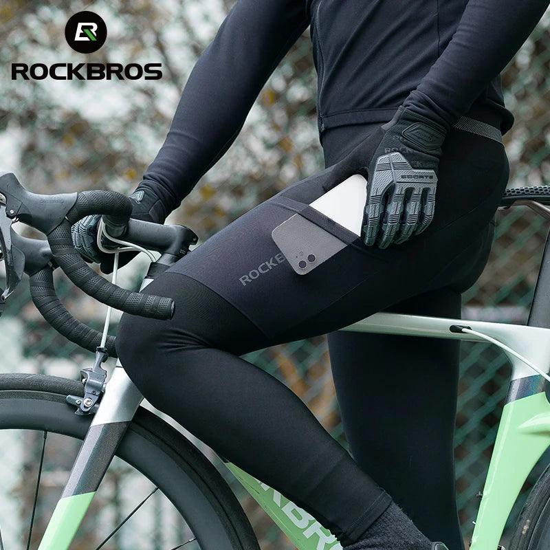 ROCKBROS Men's Cycling Straps Trousers Seamless Women Autumn Warm Breathable Bicycle Clothes Side Pocket Pad Road Bike Bib Pants