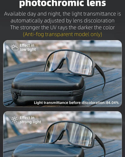 ROCKBROS Photochromic Glasses  HD Large-frame Lens Outdoor Riding Sunglasses UV400 Eyewear Sports Eye Protection Cycling Goggles