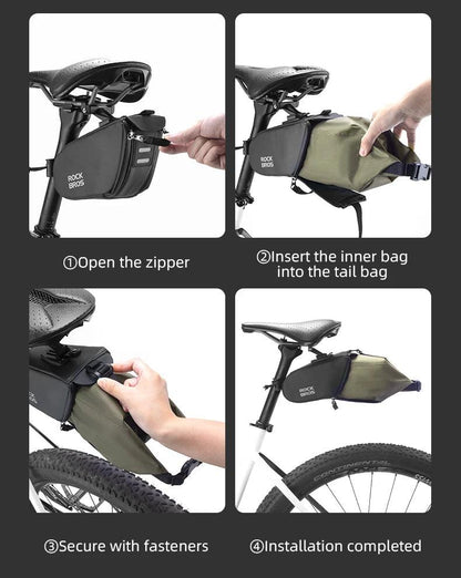 ROCKBROS Cycling Tail Bag Detachable Seat Pack Bag Large Capacity Waterproof Portable Riding Adjustable Bike Bag 0.8L-1.3L