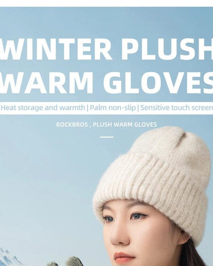ROCKBROS Autumn Winter Ski Gloves Warm Windproof Gloves Cycling Snowboard Driving Double Layer Fleece-Lined Thickened Gloves