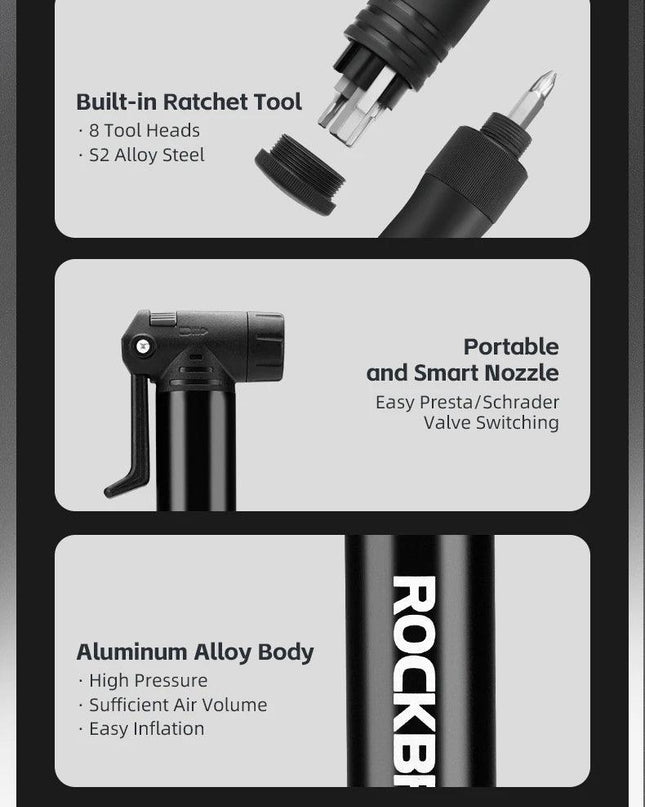 ROCKBROS Portable Pocket Pump With Ratchet 120PSI AV/FV Aluminum Alloy Ultralight Bicycle Tire Pump Inflator Cycling Tire Pump