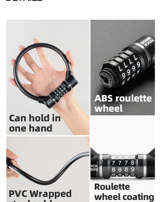 ROCKBROS Portable Bicycle Steel Cable Lock 4-Digit Password PVC Waterproof Dustproof Bike Lock Safety Lock MTB Road Accessories