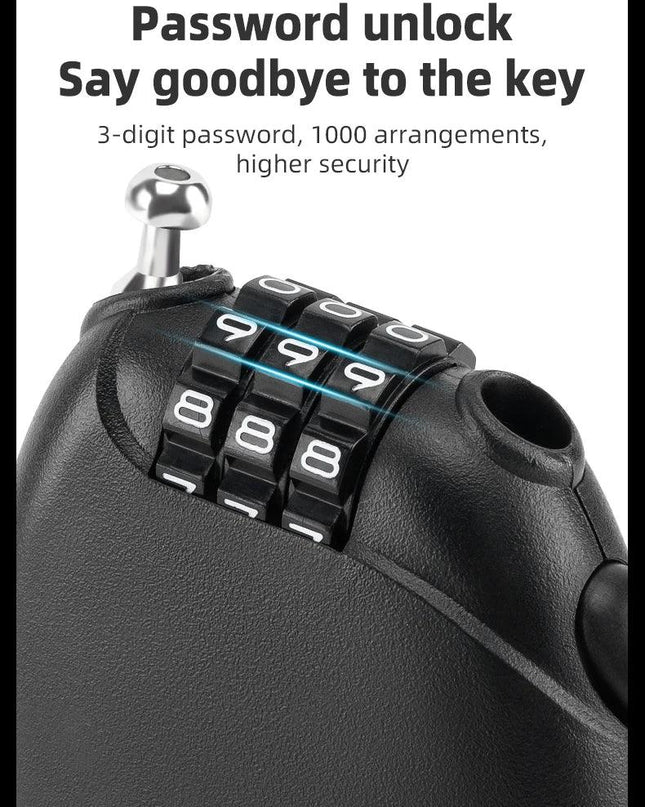 ROCKBROS Bicycle Lock Anti-theft Portable Lightweight 3-Digit Password Cable Lock Helmet Lock Chain Backpack Bike Accessories