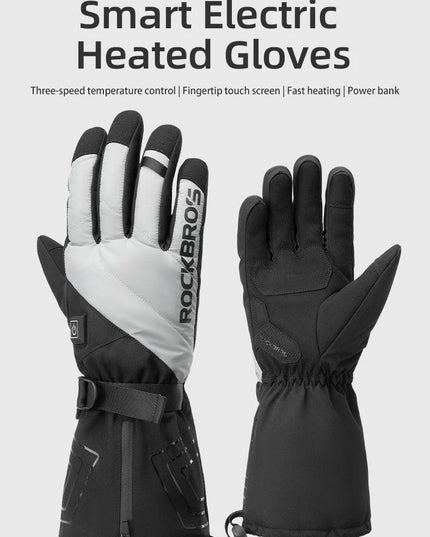 ROCKBROS Warm Heated Gloves Snowmobile Gloves With 3 Levels 4000mAh Rechargeable Battery Powered Electric Thermal Heat Glove