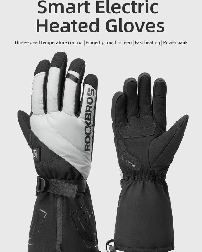 ROCKBROS Warm Heated Gloves Snowmobile Gloves With 3 Levels 4000mAh Rechargeable Battery Powered Electric Thermal Heat Glove