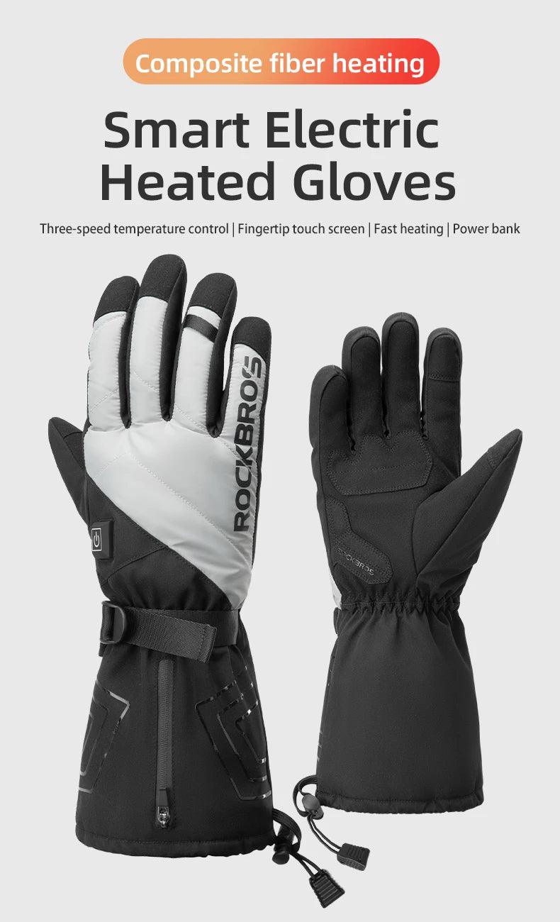 ROCKBROS Warm Heated Gloves Snowmobile Gloves With 3 Levels 4000mAh Rechargeable Battery Powered Electric Thermal Heat Glove