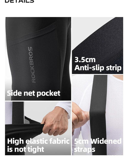 ROCKBROS Winter Cycling Bib Pants Breathable Long Pants Road Bike Pants Bib Tights 3D Cushion Padded Fleece Thermal Bicycle Pant