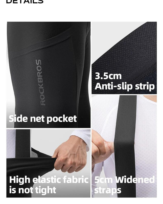 ROCKBROS Winter Cycling Bib Pants Breathable Long Pants Road Bike Pants Bib Tights 3D Cushion Padded Fleece Thermal Bicycle Pant