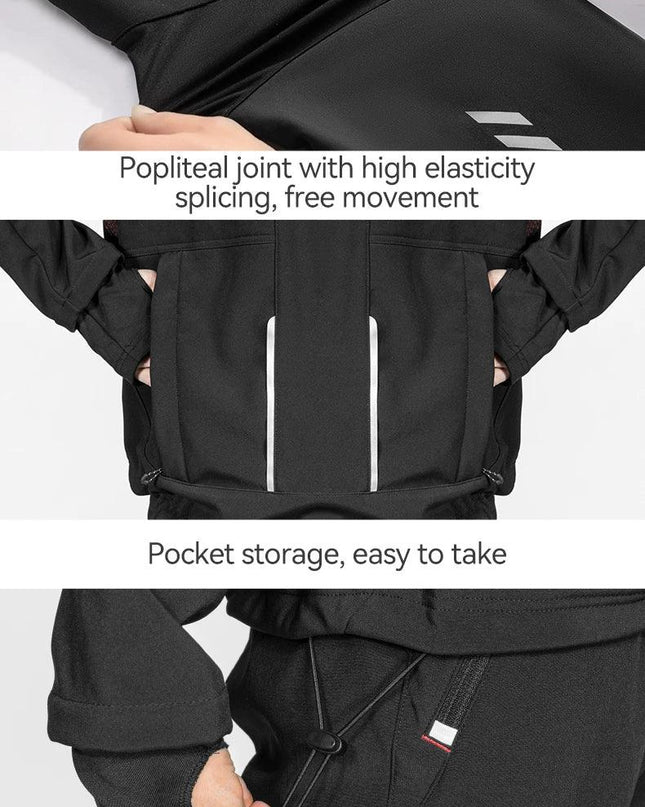 ROCKBROS Cycling Clothing Set Winter Windproof Reflective Cycling Jersey Thermal Fleece Pants Rainproof Set Men Women Sportswear