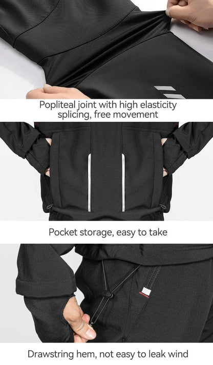 ROCKBROS Cycling Clothing Set Winter Windproof Reflective Cycling Jersey Thermal Fleece Pants Rainproof Set Men Women Sportswear