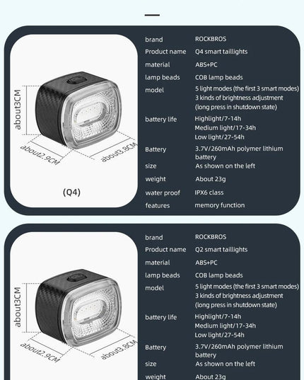 ROCKBROS Bicycle Rear Light Smart Auto Brake Sensing USB Bike Light IPX6 LED Taillight MTB Road Rechargeable Cycling Accessories