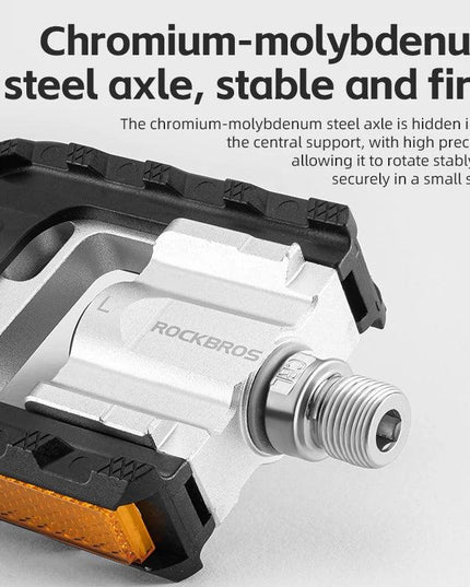 ROCKBROS Bicycle Pedals Foldable MTB Pedal Aluminum Anti-slip Foldable Pedals Cycling Self-lubricating Bearings Reflective Pedal