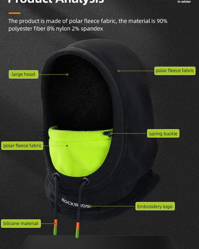 ROCKBROS Warm Cap Winter Windproof Hat Thermal Polar Fleece Balaclava Hat Outdoor Hand Cap Cold Padded Hood Neck