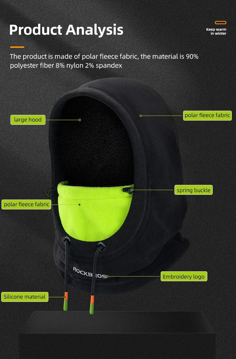 ROCKBROS Warm Cap Winter Windproof Hat Thermal Polar Fleece Balaclava Hat Outdoor Hand Cap Cold Padded Hood Neck