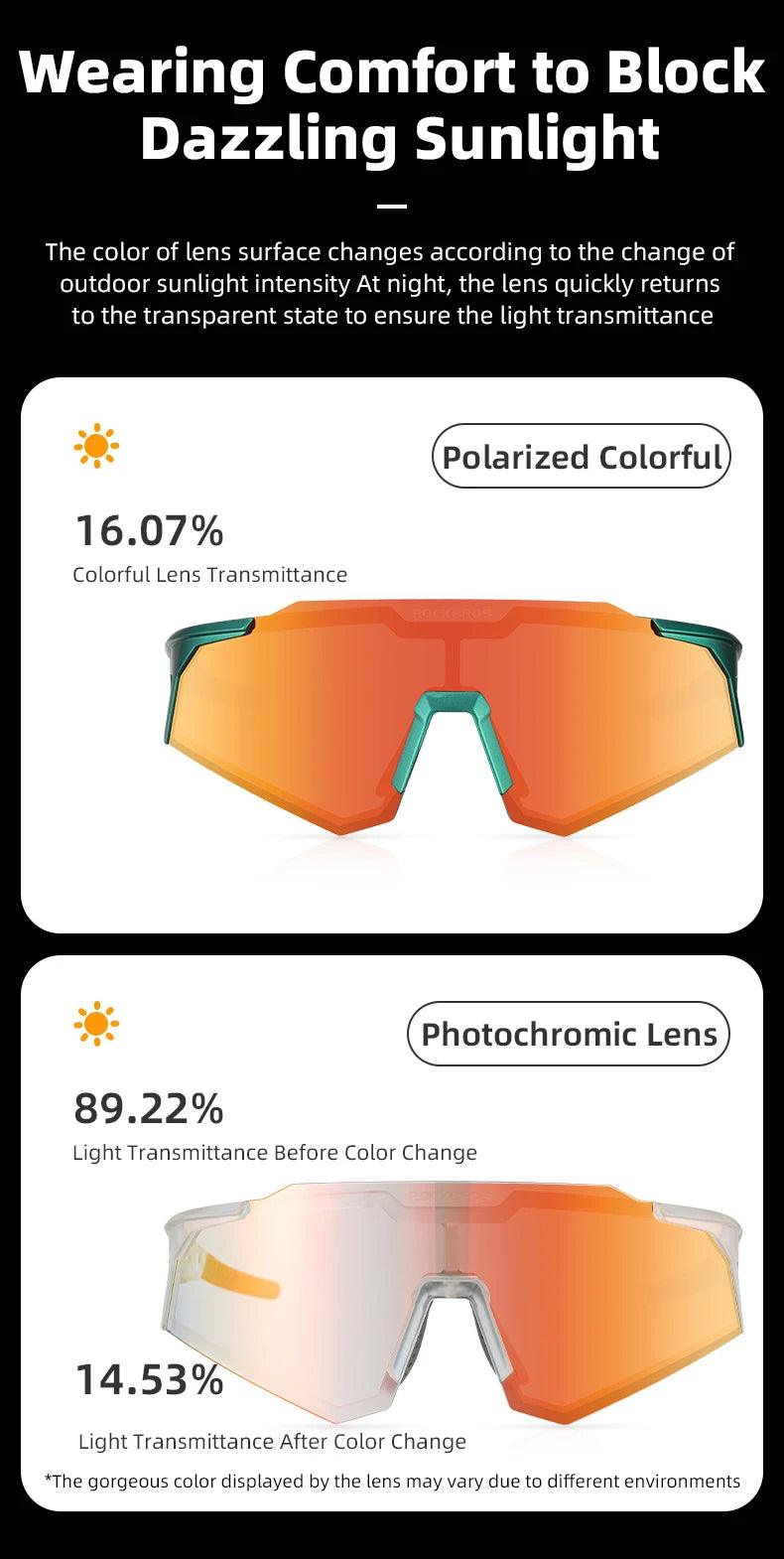 ROCKBROS Photochromic Cycling Glasses Polarized Adjustable Nose Support Myopia Frame Sports Sunglasses Men Women Eyewear Goggle