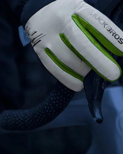 ROCKBROS Cycling Gloves Winter Windproof Keep Warm Reflective Gloves Thickened Palm Pad Touch Screen Night Cycling Glove MTB Men