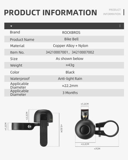 ROCKBROS Bike Bell Horn Handlebar Cycling Call Bicycle Alloy Ring Crisp Sound Warning Alarm For Safety MTB Road Bike Accessories